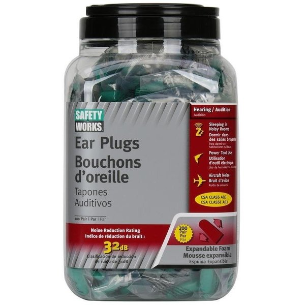 Msa Safety SAFETY WORKS Expandable Ear Plugs, 32 dB NRR, Foam Ear Plug SW10151070